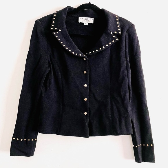 St. John Jackets & Blazers - St. John Evening Knit Blazer 6 Gold Studded Embellishment Buttons Black Luxury